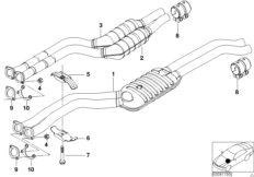 Передний дополнительный глушитель для BMW E46 330xi M54 (схема запасных частей)