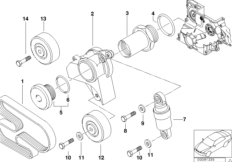 Ременный привод водяной помпы/генератора для BMW E46 318d M47 (схема запасных частей)