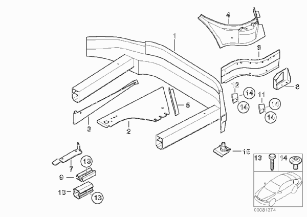Дополнит.элементы пола багажника для BMW E52 Z8 S62 (схема запчастей)