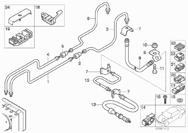 Трубопровод тормозного привода Зд с DSC для BMW Z3 Z3 2.2i M54 (схема запчастей)