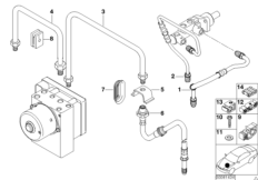 Трубопровод тормозного привода Пд с DSC для BMW Z3 Z3 2.2i M54 (схема запасных частей)