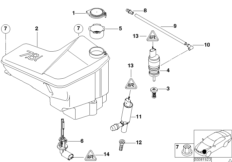Бачок системы омывателей фар для BMW E53 X5 4.4i N62 (схема запасных частей)