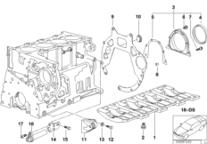 Блок цилиндров/дополнительные элементы для BMW E46 318d M47 (схема запасных частей)