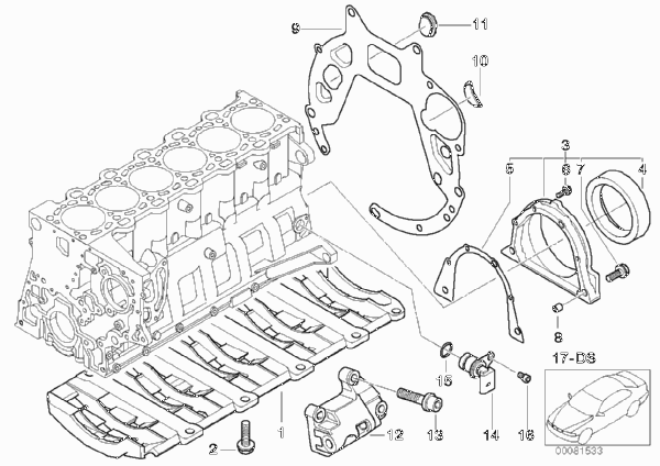 Блок цилиндров/дополнительные элементы для BMW E46 330xd M57 (схема запчастей)