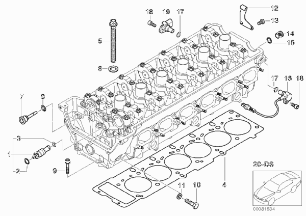 Головка блока цилиндров-доп.элементы для BMW E85 Z4 M3.2 S54 (схема запчастей)