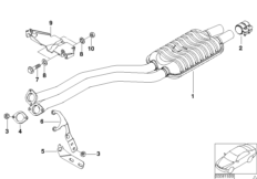 Передний дополнительный глушитель для BMW E39 530i M54 (схема запасных частей)
