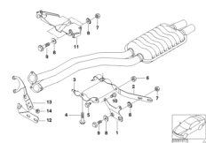 Элементы крепления системы выпуска ОГ для BMW E39 525i M54 (схема запасных частей)