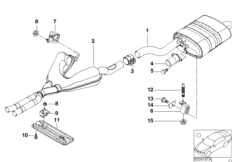 Промежуточный и Зд дополнит.глушители для BMW E39 520i M54 (схема запасных частей)
