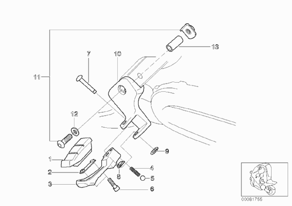Упоры для ног пассажира для BMW C1N C1 (0191) 0 (схема запчастей)