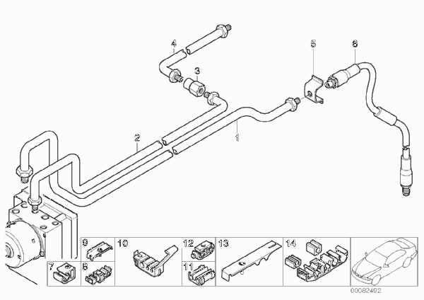Трубопровод тормозного привода Зд с DSC для BMW Z3 Z3 M3.2 S54 (схема запчастей)