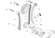 Приводная цепь механ.газораспределения для BMW R52 Cooper S W11 (схема запасных частей)