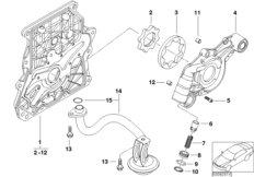 Смазочная система/маслян.насос с прив. для BMW R53 Coop.S JCW GP W11 (схема запасных частей)