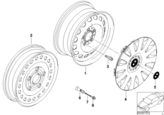 Колесный диск стальной, дизайн 12 для BMW E46 316ti N45 (схема запасных частей)