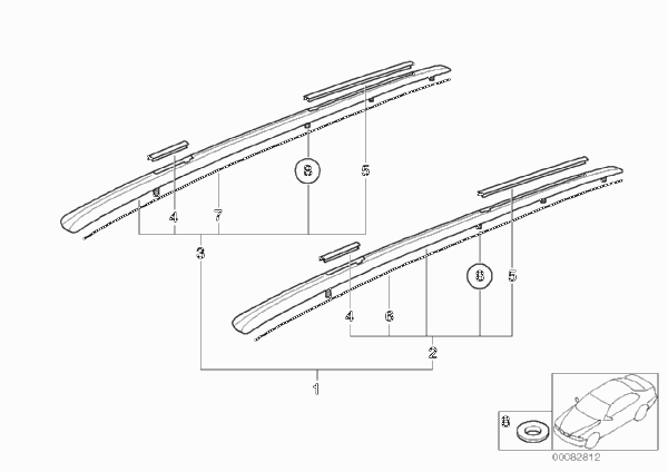 Компл. дооснащения леера для BMW E34 525i M50 (схема запчастей)