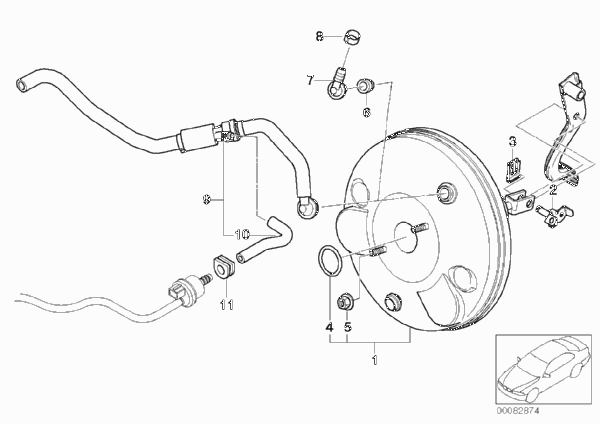 Вакуумный усилитель тормозов для BMW Z3 Z3 M3.2 S54 (схема запчастей)