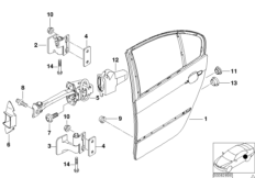 Задняя дверь - петля/ограничитель двери для BMW E46 330i M54 (схема запасных частей)
