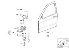 Дверь Пд, петли/ограничитель двери для BMW E36 328i M52 (схема запасных частей)