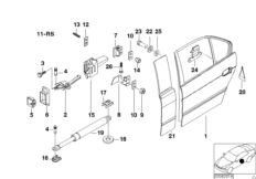 Задняя дверь - петля/ограничитель двери для BMW E39 M5 S62 (схема запасных частей)