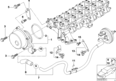 Вакуумный насос с трубопроводом для BMW E39 525d M57 (схема запасных частей)