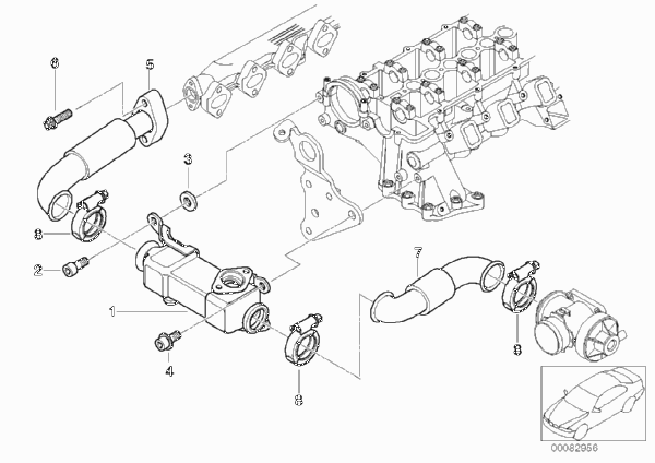 Система нейтрализации ОГ, охлаждение для BMW E38 730d M57 (схема запчастей)