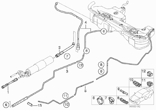 Топливопровод/ элементы крепления для BMW E46 M3 S54 (схема запчастей)