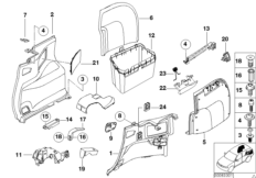 Обшивка багажного отделения Бок для BMW E46 316i N42 (схема запасных частей)
