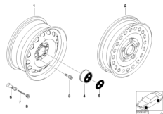 Колесный диск стальной, дизайн 12 для BMW E46 316i N42 (схема запасных частей)