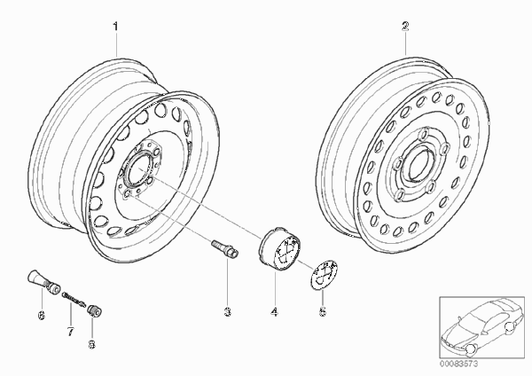 Колесный диск стальной, дизайн 12 для BMW E46 320d M47N (схема запчастей)