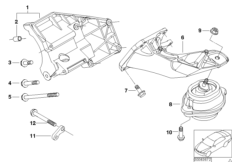 Подвеска двигателя для BMW E53 X5 4.4i M62 (схема запасных частей)