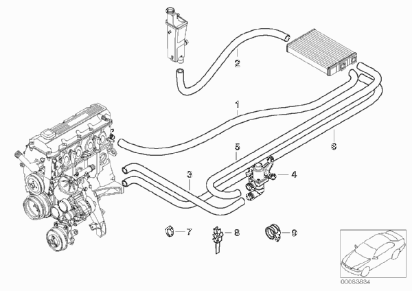Водяные шланги/ водяной клапан для BMW E46 330Ci M54 (схема запчастей)