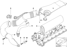 Глушитель шума всасыв./сменн.эл.фильтра для BMW E39 525d M57 (схема запасных частей)