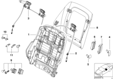Каркас спинки переднего сиденья для BMW E63 630i N52 (схема запасных частей)
