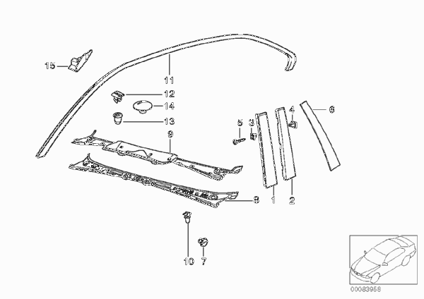 Наружные накладки / декоративные решетки для BMW E36 M3 S50 (схема запчастей)