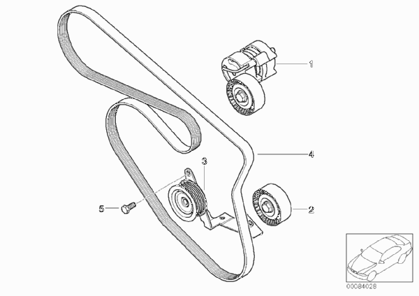 Ременный привод компрессора кондиц. для BMW E87 118i N46 (схема запчастей)