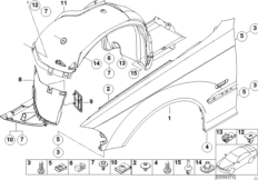 Переднее крыло для BMW E46 M3 S54 (схема запасных частей)