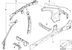 Детали бокового каркаса для BMW E46 330d M57 (схема запасных частей)
