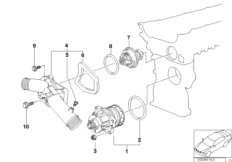 Водяная помпа сист.охлаждения/термостат для BMW E39 523i M52 (схема запасных частей)