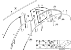Наружные накладки / декоративные решетки для BMW E39 525i M54 (схема запасных частей)