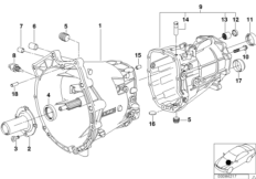 S5D..Z картер + доп.эл. - прив.на все к. для BMW E46 325xi M54 (схема запасных частей)