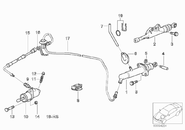 Привод управления сцеплением для BMW E39 540i M62 (схема запчастей)