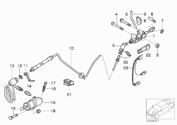 Привод управления сцеплением для BMW E39 525i M54 (схема запчастей)