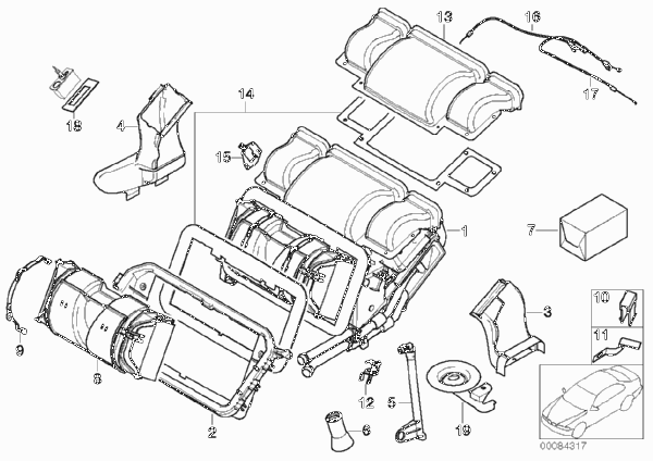 Детали корпуса кондиционера для BMW E52 Z8 S62 (схема запчастей)