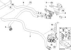 Водяные шланги насос-клапан IHKA Basis для BMW E53 X5 3.0i M54 (схема запасных частей)