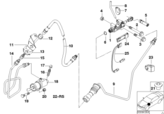 Привод управления сцеплением для BMW E46 325Ci M54 (схема запасных частей)
