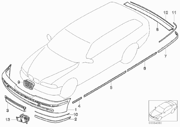 Дооснащение Facelift 2000 для BMW E39 540i M62 (схема запчастей)