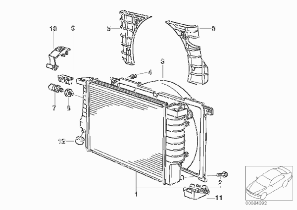 Радиатор водян.охлажд./кожух вентилятора для BMW Z3 Z3 M3.2 S54 (схема запчастей)