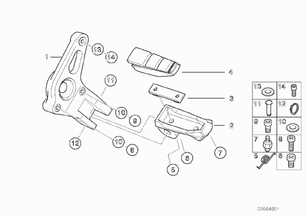 Планка упора для ног/упор для ног Пд для BMW R28 R 1150 R Rockster (0308,0318) 0 (схема запчастей)