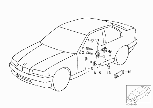 Механизм перемещения стекла двери Пд для BMW E36 328i M52 (схема запчастей)