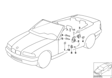 Механизм перемещения стекла двери Пд для BMW E36 328i M52 (схема запасных частей)