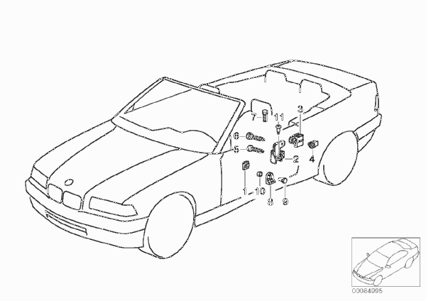 Механизм перемещения стекла двери Пд для BMW E36 323i M52 (схема запчастей)